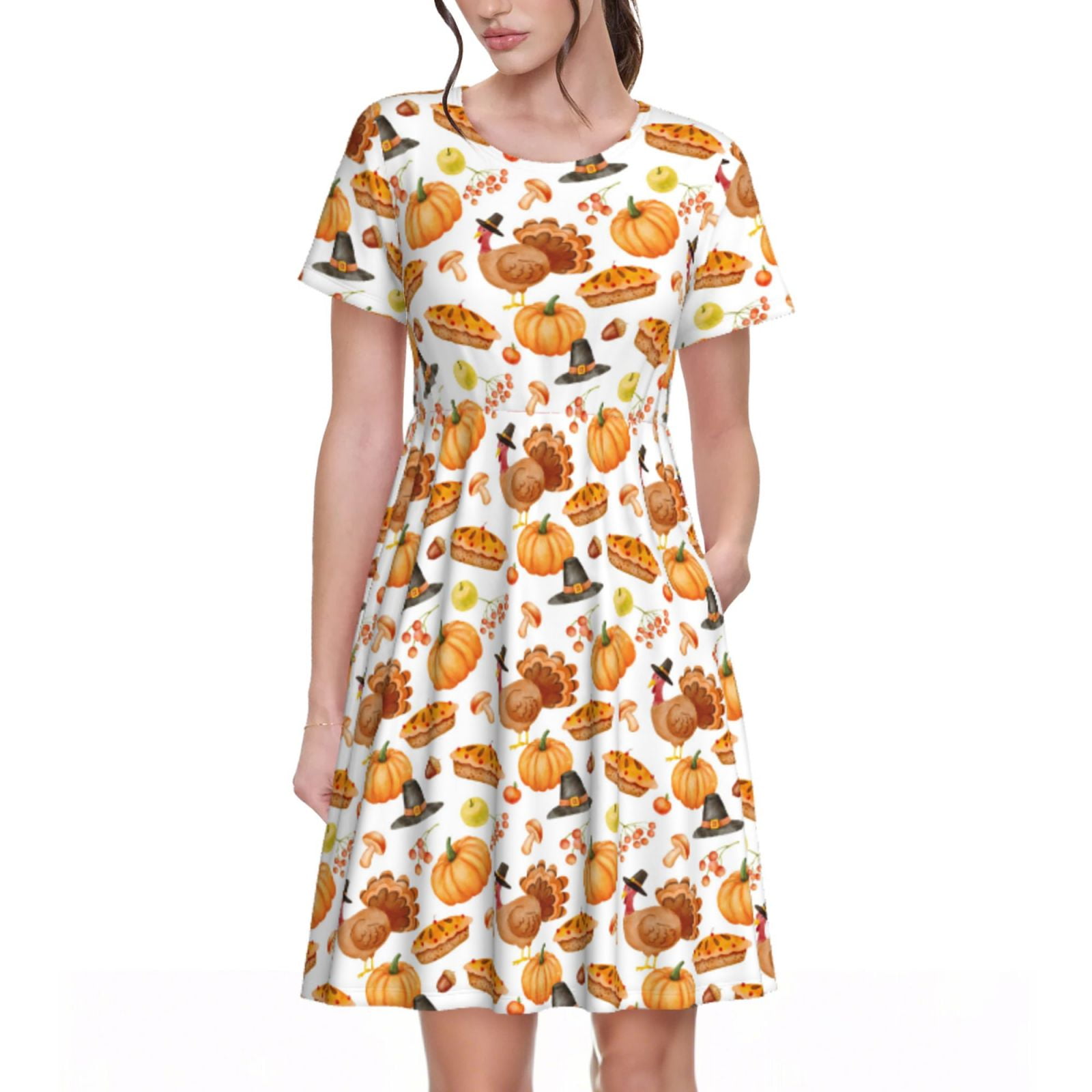 Daiia Pumpkins Print Women's Dresses 2025 Trendy Short sleeve Dresses ...