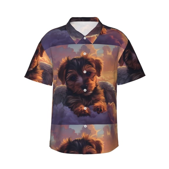 Daiia Puppy Lying On A Cloud Hawaiian Shirt for Men Gentle Cotton Regular Short Sleeve Casual-Medium