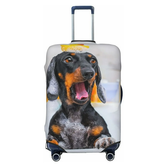 Daiia Puppy Sits In Bathtub Luggage Cover, Thickened Washable Travel Luggage Covers, Elastic Unique Baggage Covers for 18-20 inch Luggage-Medium
