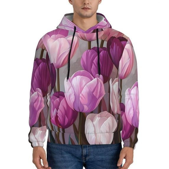 Daiia Purple And Pink Tulip Bouquet for Men's Fashion Hoodies & Sweatshirts with Kangaroo Pocket Hooded Sweatshirt Breathable & Moisture Wicking-Small