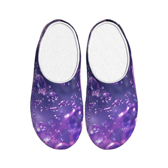 Daiia Purple Bubble Abstract Art Print Women’s Fuzzy Slippers Memory Foam Lightweight House Shoes Cozy Loafer Flannel House Shoes-44/45