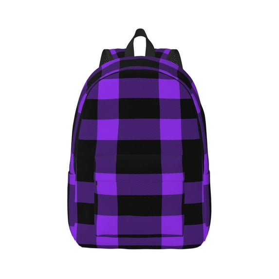 Daiia Purple Buffalo Plaid Vintage Canvas Backpack for Men and Women ,Hiking Backpack,Travel Laptop Bag for School,Large Capacity Backpack