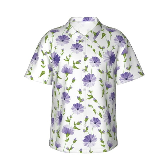 Daiia Purple Chicory Hawaiian Shirt for Men Gentle Cotton Regular Short Sleeve Casual-Small