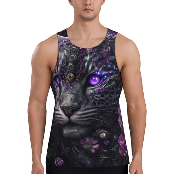 Daiia Purple-Eyed Floral Leopard Printed Men's Quick Dry Fit Muscle Tank Top Slim-Fit Tank Workout Tank Top Lightweight Sports Tank Top-4X-Large