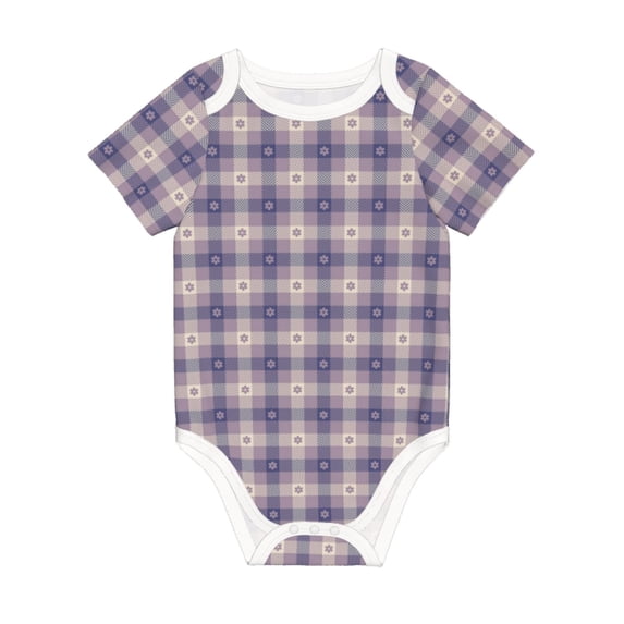 Daiia Purple Floral Gingham Check Plaid Printed Unisex-Baby Short Sleeve Onesies Bodysuits Baby Climbing Clothes Soft and Comfortable Romper with Expandable Shoulder Design-2 Years