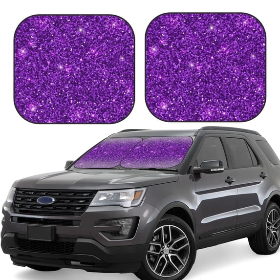 Daiia Purple Glitter 2PCS Car Windshield Sun Shade, Foldable Sun Shield for Car Front Window, Auto Sun Blocker Visor Protector Universal for Truck SUV Pickup-Small