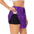 thumbnail image 1 of Daiia Purple Glitter Pattern Women's 2 in 1 Running Shorts - Lightweight Athletic Workout Gym Yoga Shorts Liner with Phone Pockets-Small, 1 of 7