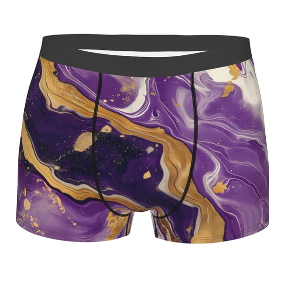 Daiia Purple Gold Marble Swirls Men's Underwear Boxer Briefs, Cotton Stretch Moisture-Wicking Underwear-X-Large