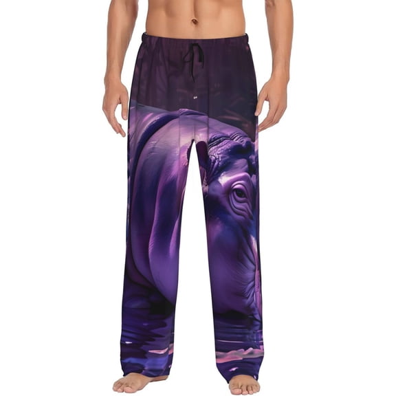 Daiia Purple Hippo In Water Men's Sleep Pant with Pockets and Drawstring,Pajama Pants-Small