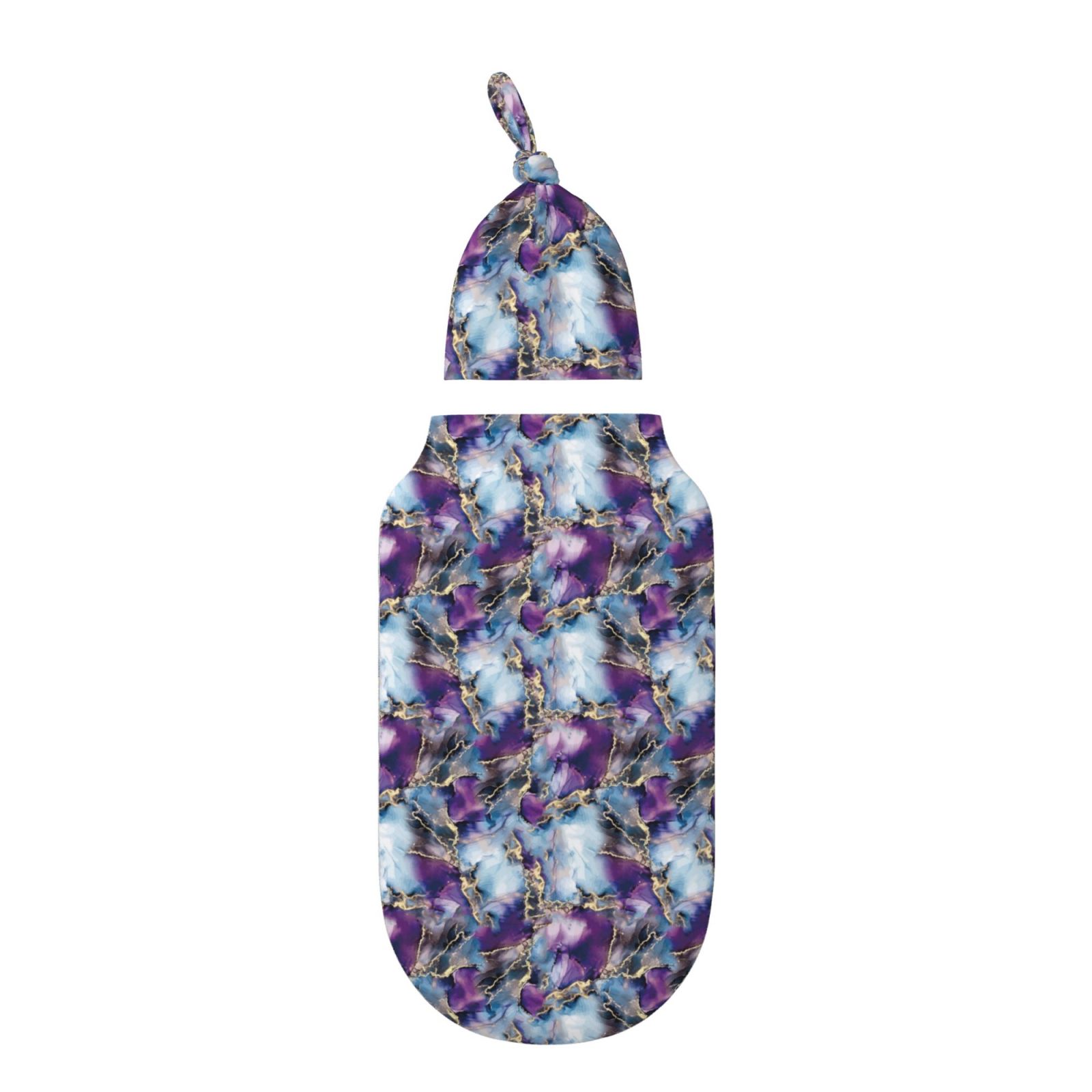 Daiia Purple Marble Texture Pattern Swaddle Blanket and Hat Set Newborn