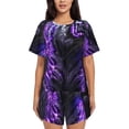 thumbnail image 1 of Daiia Purple Plant White Tiger Pattern Womens Pajama Sets Short Sleeve Pajamas for Women Sets Soft Lounge Sets Casual Round Neck Sleepwear PJS-Medium, 1 of 7