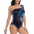 thumbnail image 1 of Daiia Purple Sky Wolf Women's One Piece Swimsuits Personalized One Shoulder Swimwear Asymmetric Ruffle Bathing Suits-Small, 1 of 8