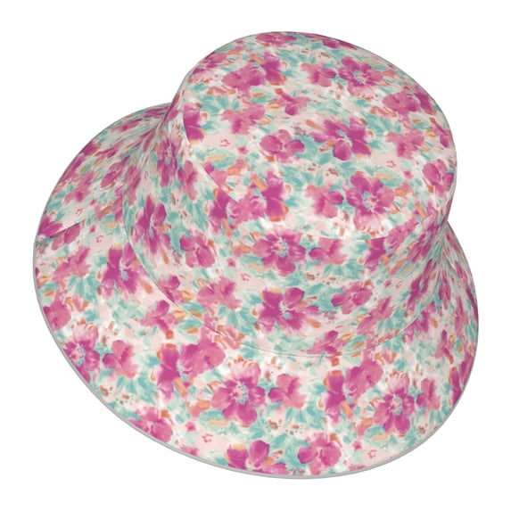 Daiia Purple Watercolor Flowers Pattern Bucket Hat - Trendy Cotton Sun Hat for Beach, Golf, Fishing - Fun Outdoor Vacation Boonie for Men and Women