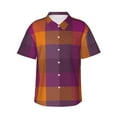 thumbnail image 1 of Daiia Purple Yellow Buffalo Plaid Hawaiian Shirt for Men Gentle Cotton Regular Short Sleeve Casual-Large, 1 of 9