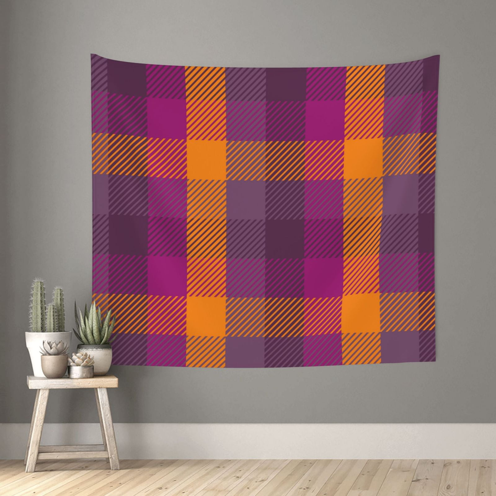 Daiia Purple Yellow Buffalo Plaid Pattern Tapestry 60x51 Inches Wall