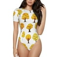 thumbnail image 1 of Daiia Qutumn Tree print Women's Crew Neck Short Sleeve Bodysuit Fashion Tops Fit Casual Basic Extender Bodysuit-Medium, 1 of 9