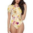 thumbnail image 1 of Daiia Rabbit And Balloon print Women's Crew Neck Short Sleeve Bodysuit Fashion Tops Fit Casual Basic Extender Bodysuit-XX-Large, 1 of 9