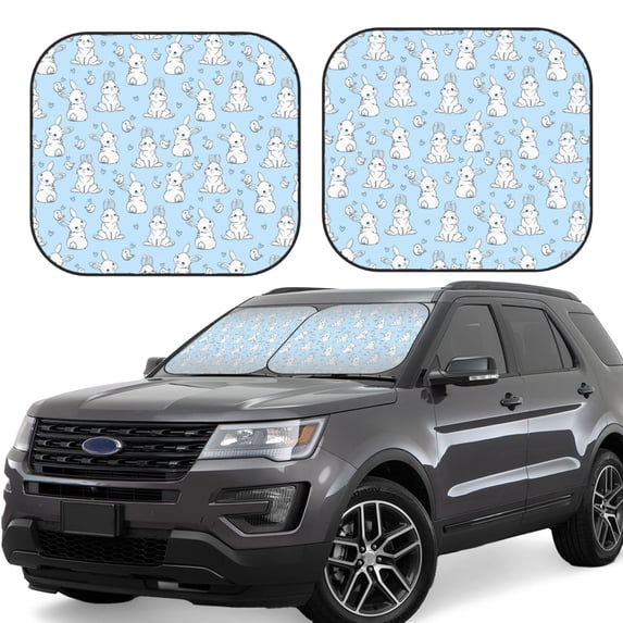 Daiia Rabbit And Bird 2PCS Car Windshield Sun Shade, Foldable Sun Shield for Car Front Window, Auto Sun Blocker Visor Protector Universal for Truck SUV Pickup-Small