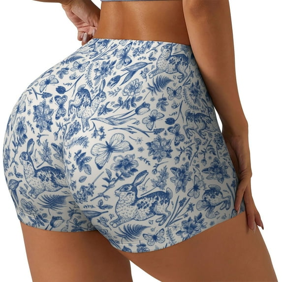 Daiia Rabbit And Butterfly Pattern Women's Workout Shorts Biker Shorts - High Waisted Workout Spandex Tummy Control Gym Running Yoga Shorts-XX-Large
