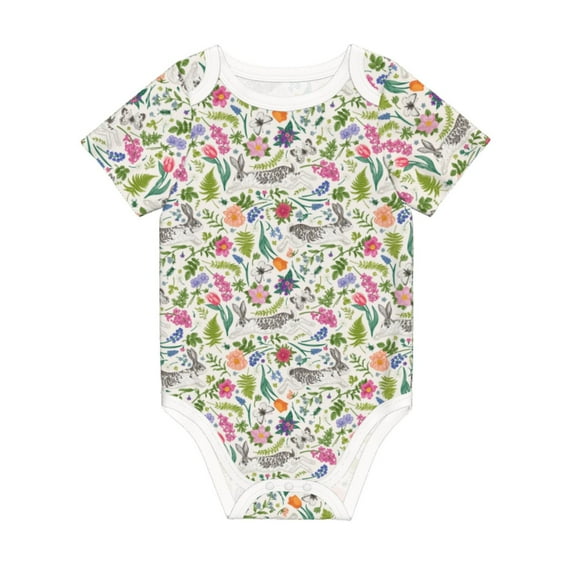Daiia Rabbit And Butterfly Printed Unisex-Baby Short Sleeve Onesies Bodysuits Baby Climbing Clothes Soft and Comfortable Romper with Expandable Shoulder Design-12 Months