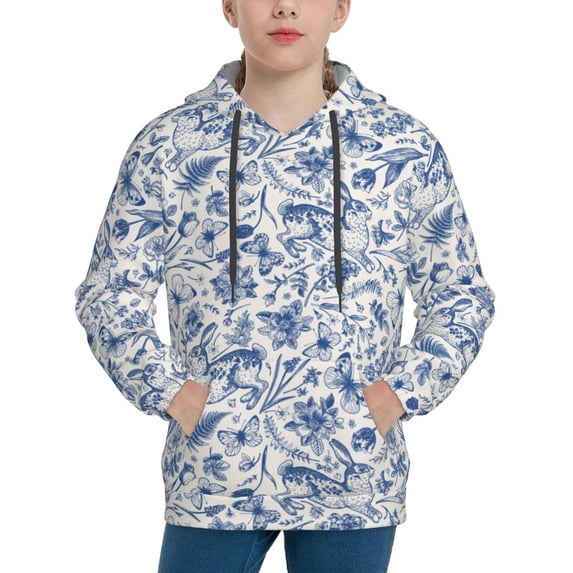 Daiia Rabbit And Butterfly for Boys Fashion Hoodies & Sweatshirts with Kangaroo Pocket,Hooded Sweatshirt for Kid, Breathable& Moisture Wicking-Small