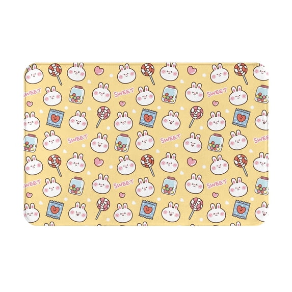 Daiia Rabbit And Candy Front Door Mat, Heavy Duty Durable Welcome Mat for Outdoor Indoor, Dirt Trapper Waterproof Super Absorbent Door Mat, 16" x 24"