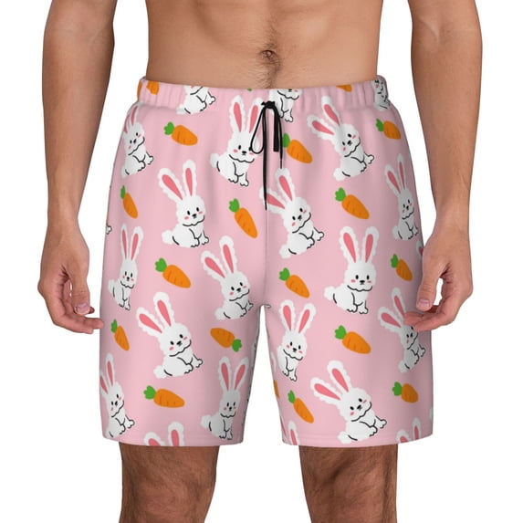 Daiia Rabbit And Carrot Mens Swim Trunks Swim Shorts Quick Dry Swim Shorts with Mesh Lining Pockets-Small