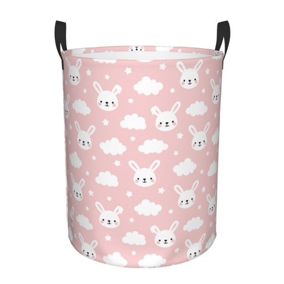 Daiia Rabbit And Cloud Round Laundry Basket with Handles Thickened Waterproof Circular hamper,Dirty Clothes Storage Basket for Bedroom,Bathroom,College Dorm-Medium