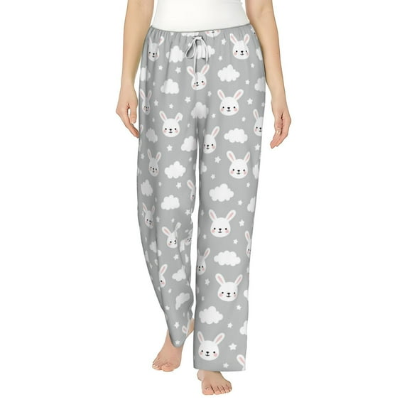 Daiia Rabbit And Cloud Women's Sleep Pant with Pockets and Drawstring,Pajama Pants-X-Large