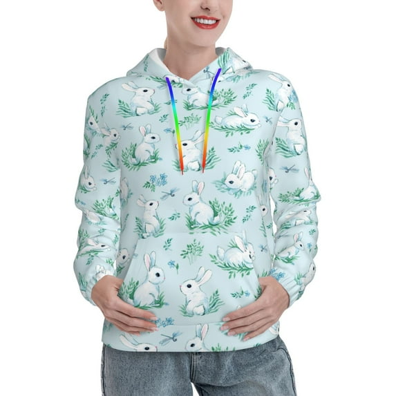 Daiia Rabbit And Dragonfly Pattern Women's Fashion Hoodies & Sweatshirts with Kangaroo Pocket Hooded Sweatshirt with Eye-catching Drawstrings-Small