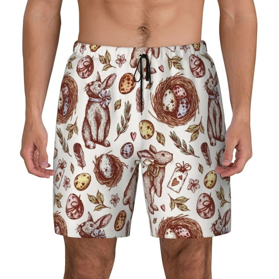 Daiia Rabbit And Egg Mens Swim Trunks Swim Shorts Quick Dry Swim Shorts with Mesh Lining Pockets-Small