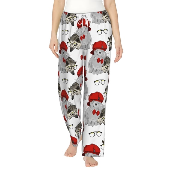Daiia Rabbit And Hedgehog Women's Sleep Pant with Pockets and Drawstring,Pajama Pants-XX-Large
