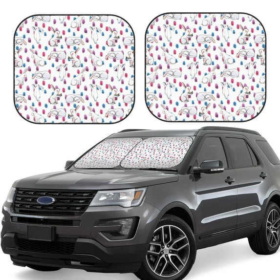 Daiia Rabbit Eating 2PCS Car Windshield Sun Shade, Foldable Sun Shield for Car Front Window, Auto Sun Blocker Visor Protector Universal for Truck SUV Pickup-Large