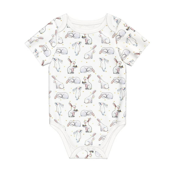 Daiia Rabbit Eating Printed Unisex-Baby Short Sleeve Onesies Bodysuits Baby Climbing Clothes Soft and Comfortable Romper with Expandable Shoulder Design-6 Months