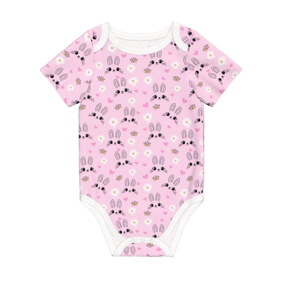 Daiia Rabbit Face Printed Unisex-Baby Short Sleeve Onesies Bodysuits Baby Climbing Clothes Soft and Comfortable Romper with Expandable Shoulder Design-9M