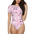 thumbnail image 1 of Daiia Rabbit Face print Women's Crew Neck Short Sleeve Bodysuit Fashion Tops Fit Casual Basic Extender Bodysuit-Medium, 1 of 9