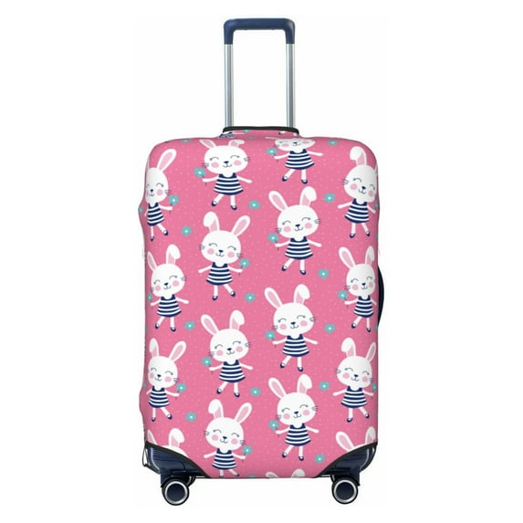 Daiia Rabbit Holding Flowers Luggage Cover, Thickened Washable Travel Luggage Covers, Elastic Unique Baggage Covers for 18-20 inch Luggage-Small