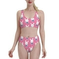 thumbnail image 1 of Daiia Rabbit Holding Flowers printed 2 piece Swimsuit Bikinis for Women High Waisted Racerback Bathing Suits Summer Tummy Control Scoop Neck Swimwear-Large, 1 of 8