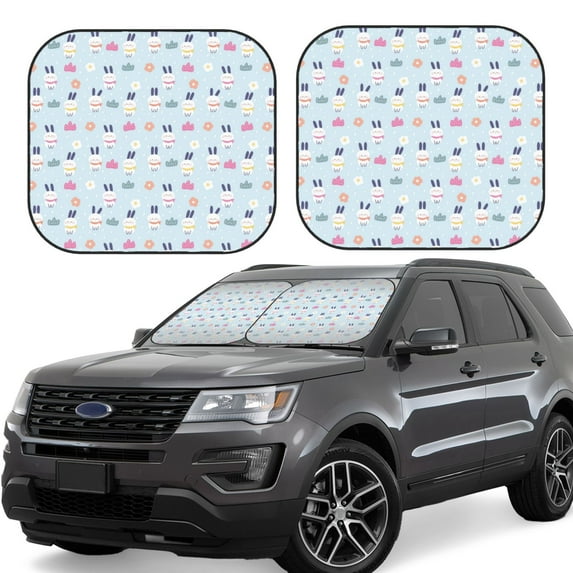 Daiia Rabbit In The Rain 2PCS Car Windshield Sun Shade, Foldable Sun Shield for Car Front Window, Auto Sun Blocker Visor Protector Universal for Truck SUV Pickup-Medium