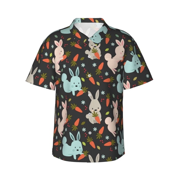 Daiia Rabbit Is Eating Carrots Hawaiian Shirt for Men Gentle Cotton Regular Short Sleeve Casual-XX-Large
