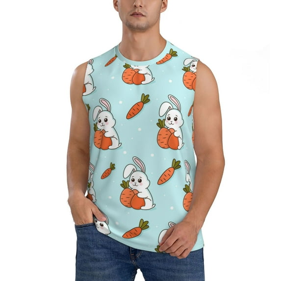Daiia Rabbit Is Eating Carrots Printed Men's Tank Tops,Casual Soft Sleeveless Gym Muscle Shirts Bodybuilding Tee-Large