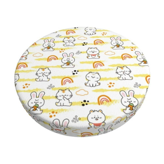 Daiia Rabbit And Milk Tea Stool Covers Round,Round Bar Stool Covers Waterproof Bar Chair Covers Washable Stool Cushion Slipcover for 12-14 Inch Chair-14 inch