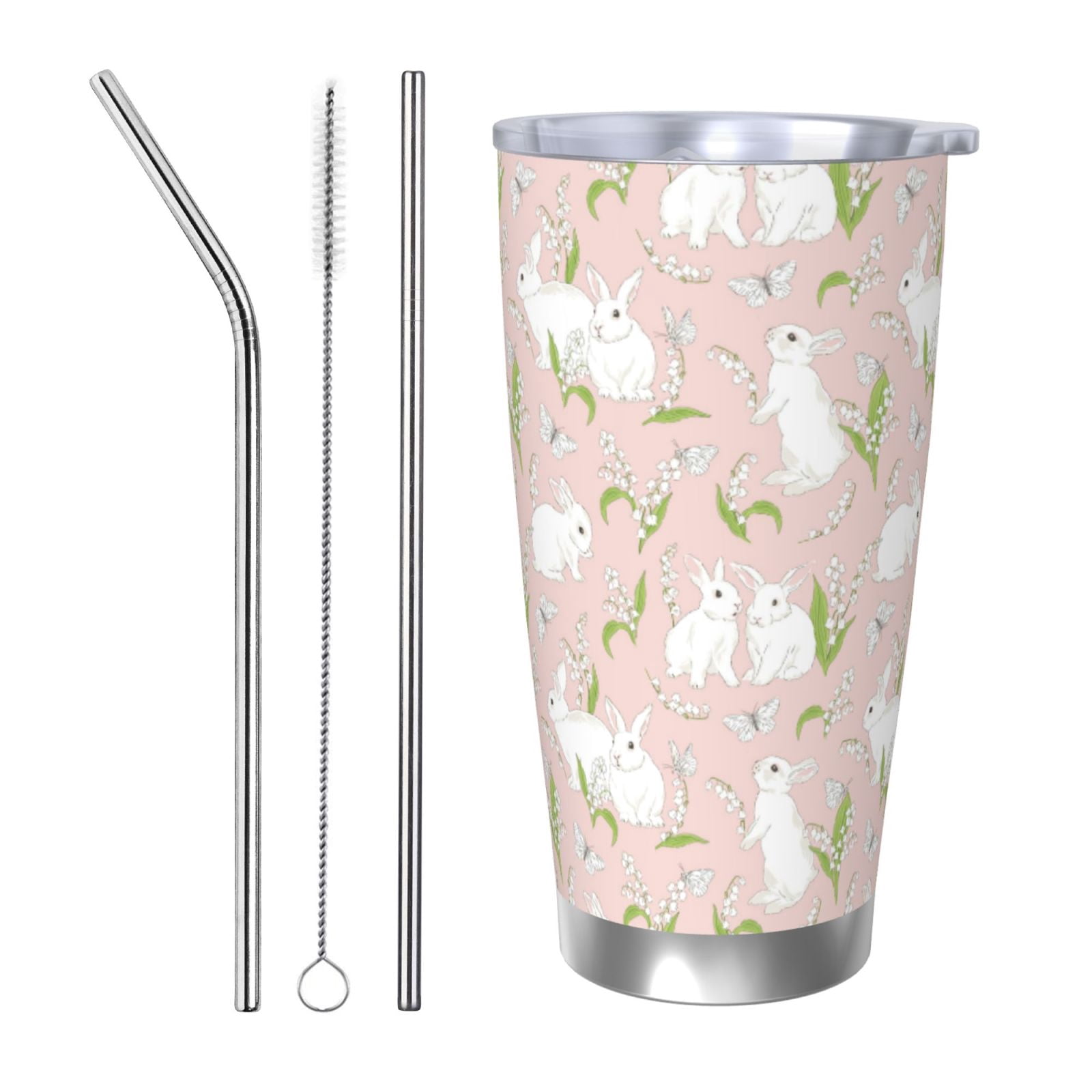 Daiia Rabbit Printed 20oz Insulated Coffee Cup with Straw Topper, Fully ...