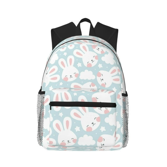 Daiia Rabbit And Star School Backpack for Men Women, Unisex Large Waterproof Bookbag Schoolbag Casual Daypack for High School/College/Teens/Travel/Work Black