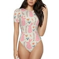 thumbnail image 1 of Daiia Rabbit print Women's Crew Neck Short Sleeve Bodysuit Fashion Tops Fit Casual Basic Extender Bodysuit-X-Large, 1 of 9