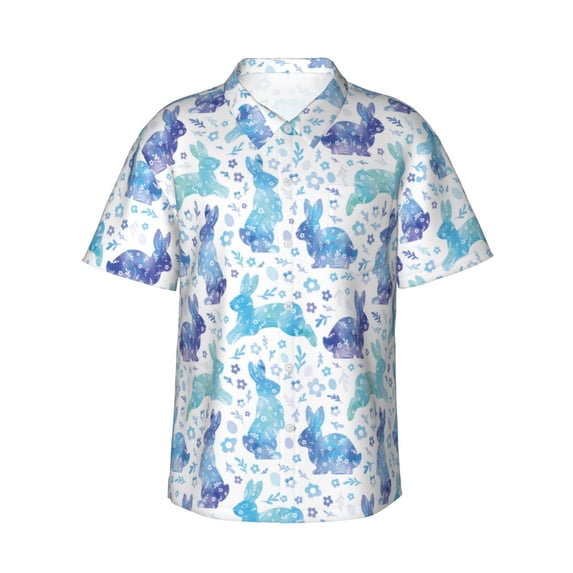 Daiia Rabbit2 Hawaiian Shirt for Men Gentle Cotton Regular Short Sleeve Casual-Medium