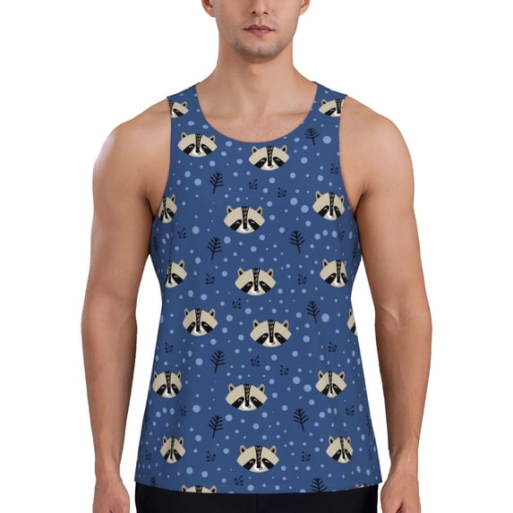 Daiia Raccoon blue point Printed Men's Quick Dry Fit Muscle Tank Top Slim-Fit Tank Workout Tank Top Lightweight Sports Tank Top-X-Large