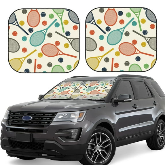 Daiia Racket and Tennis Ball 2PCS Car Windshield Sun Shade, Foldable Sun Shield for Car Front Window, Auto Sun Blocker Visor Protector Universal for Truck SUV Pickup-Small