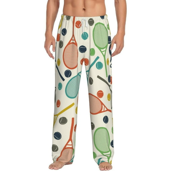 Daiia Racket and Tennis Ball Men's Sleep Pant with Pockets and Drawstring,Pajama Pants-Large