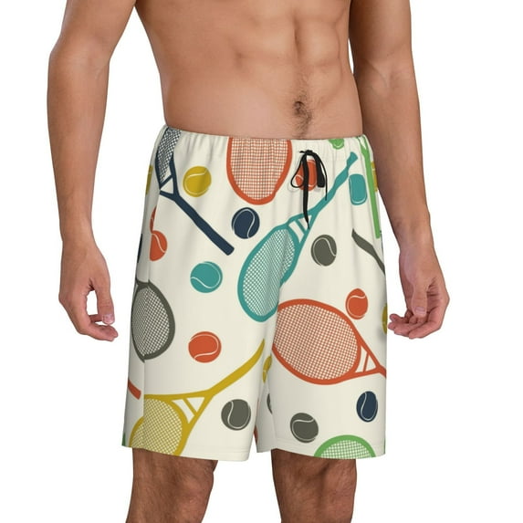 Daiia Racket and Tennis Ball Mens Woven Stretch Pajama Short,Short Pajama Pants-Large
